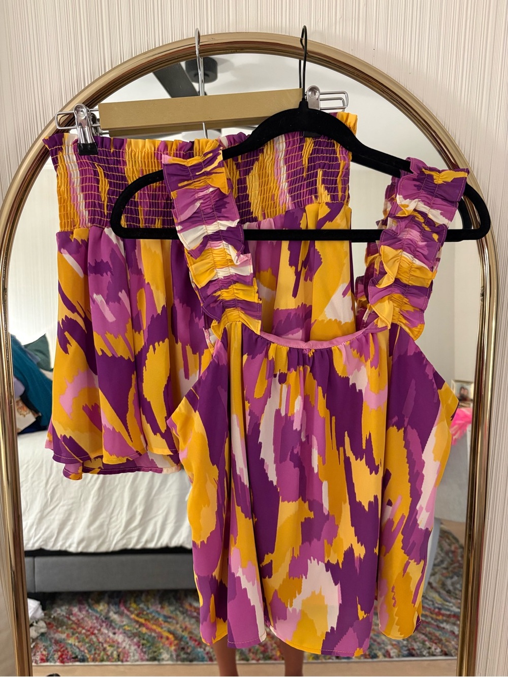 Adrienne Purple & Yellow Ruffle Strap Camisole Set